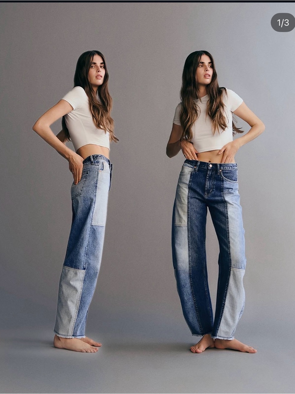 GAP High Rise Barrel Patchwork Jeans Medium Indigo | Size 24 Regular